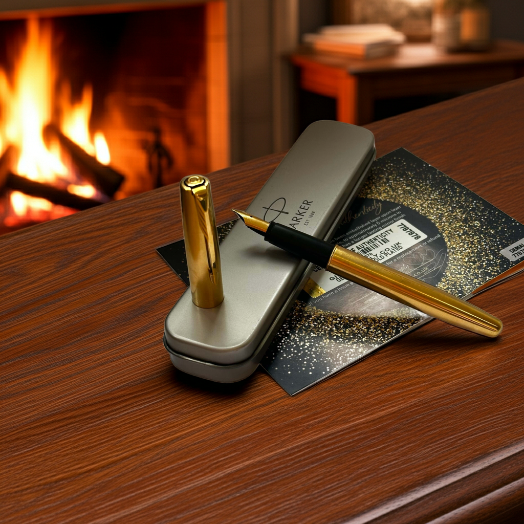 Luxuriöser Parker Frontier Füllfederhalter Elegantes, 24 Karat vergoldetes Finish in Geschenkdose