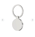 Silver keychain with a round tag on a white background