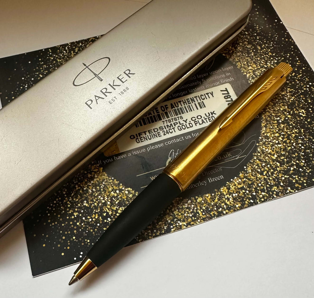 Luxus Parker Frontier Kugelschreiber, elegant, 24 Karat vergoldet, in Geschenkdose