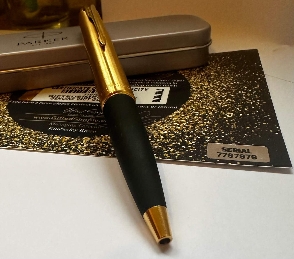 Luxus Parker Frontier Kugelschreiber, elegant, 24 Karat vergoldet, in Geschenkdose