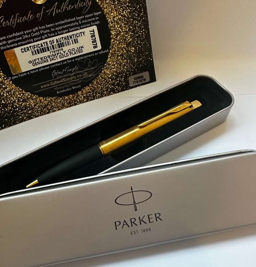 Luxus Parker Frontier Kugelschreiber, elegant, 24 Karat vergoldet, in Geschenkdose