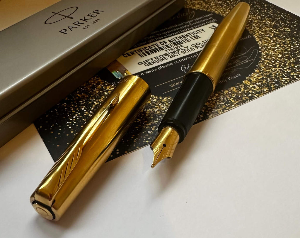 Luxuriöser Parker Frontier Füllfederhalter Elegantes, 24 Karat vergoldetes Finish in Geschenkdose