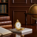 24 Karat vergoldete Herren-Taschenuhr, graviert, offener Gehäusedeckel, Quarz-Analog-Uhr